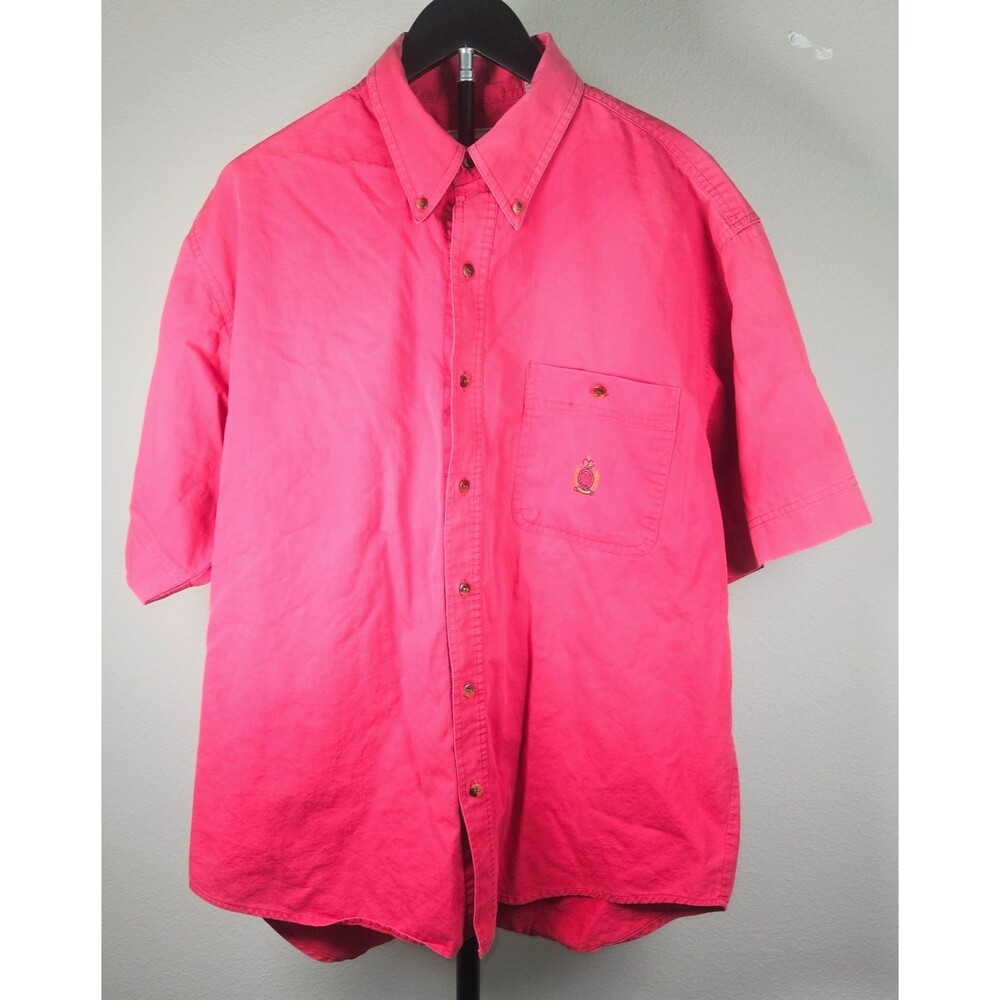 Vintage Bugle Boy Red Button Up Shirt Mens XL Short Sleeve 90s Casual